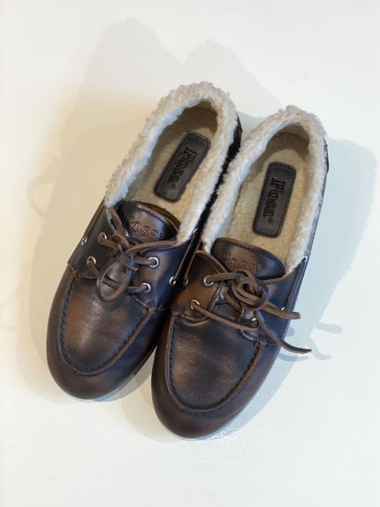 BOATLOAFER FUR LEATHER COFFEE
