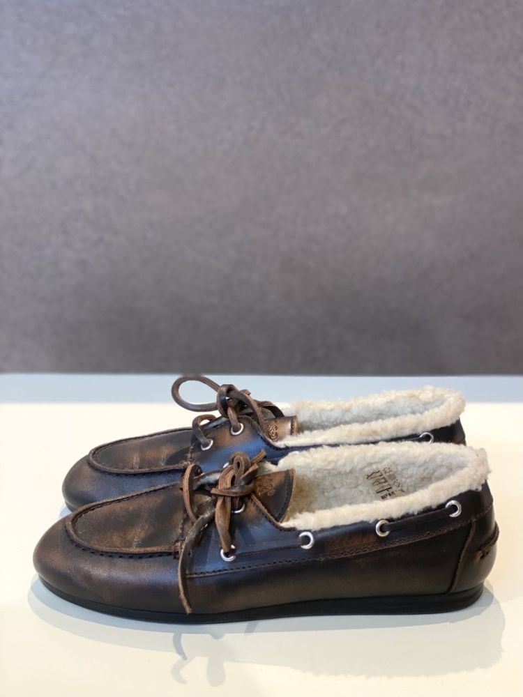 BOATLOAFER FUR LEATHER COFFEE