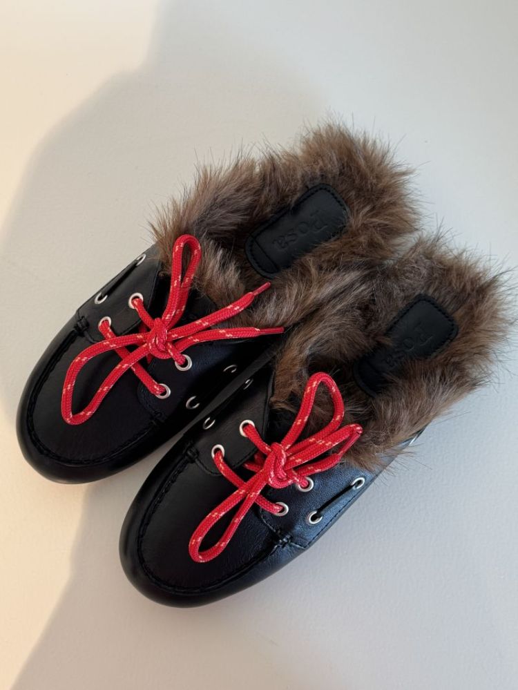 BOATLOAFER MULE HAIRY FUR BOX BLACK