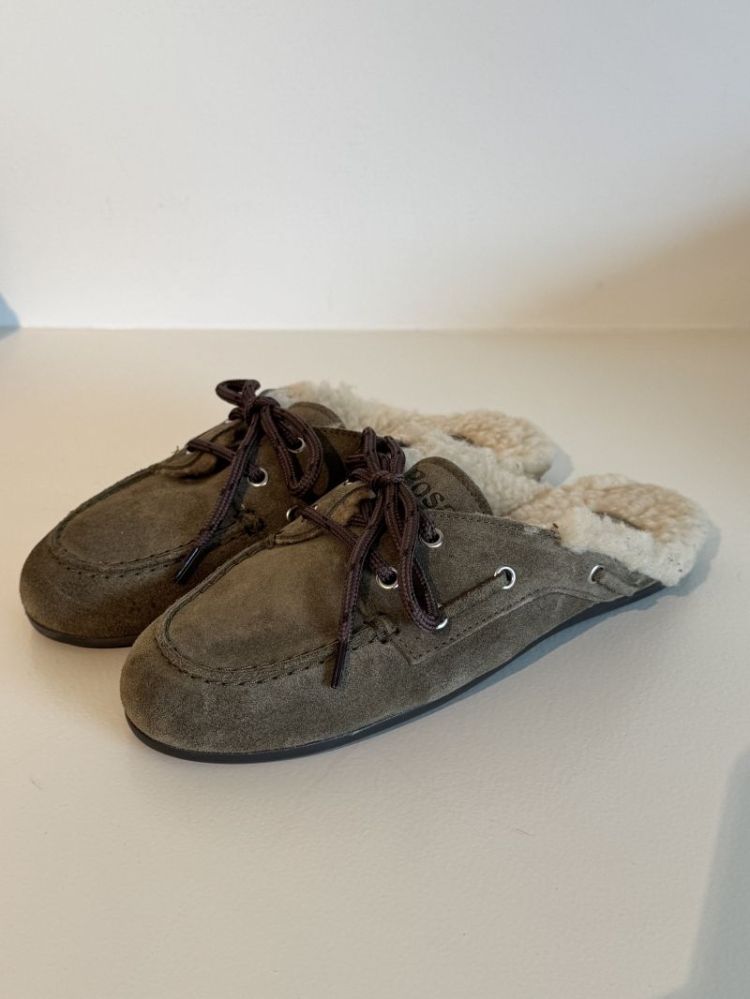 BOATLOAFER MULE FUR SUEDE KHAKI