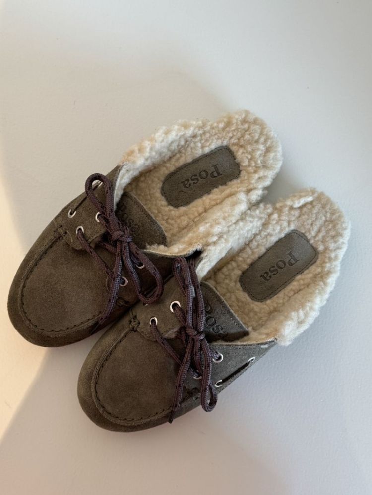 BOATLOAFER MULE FUR SUEDE KHAKI