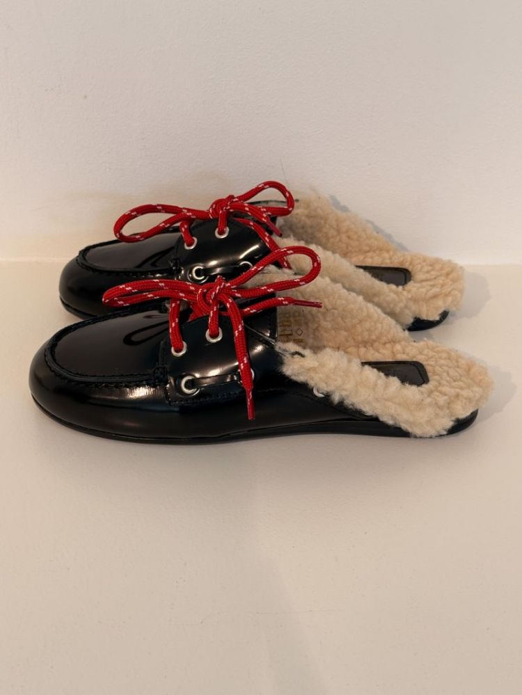 BOATLOAFER MULE FUR BOX LEATHE BLACK