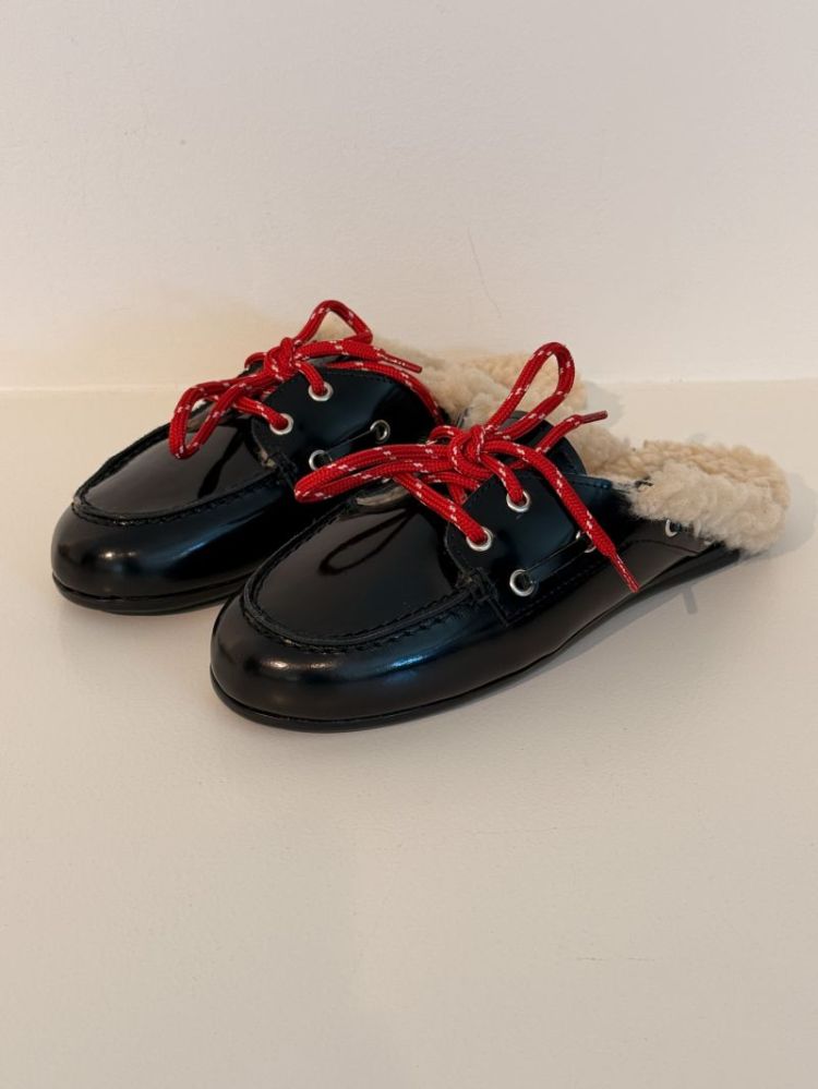 BOATLOAFER MULE FUR BOX LEATHE BLACK