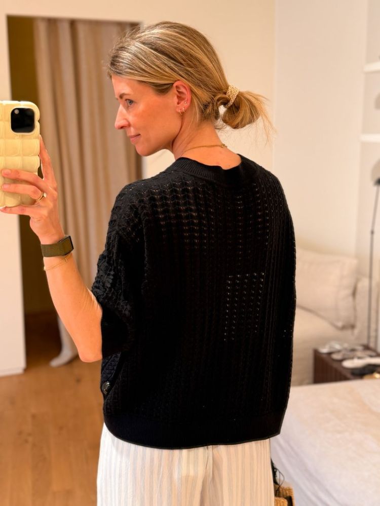 BESS LACE KNIT T-SHIRT  BLACK
