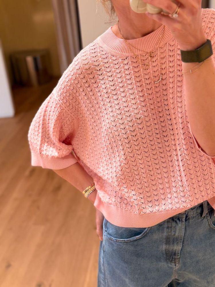 BESS LACE KNIT T-SHIRT  PINK