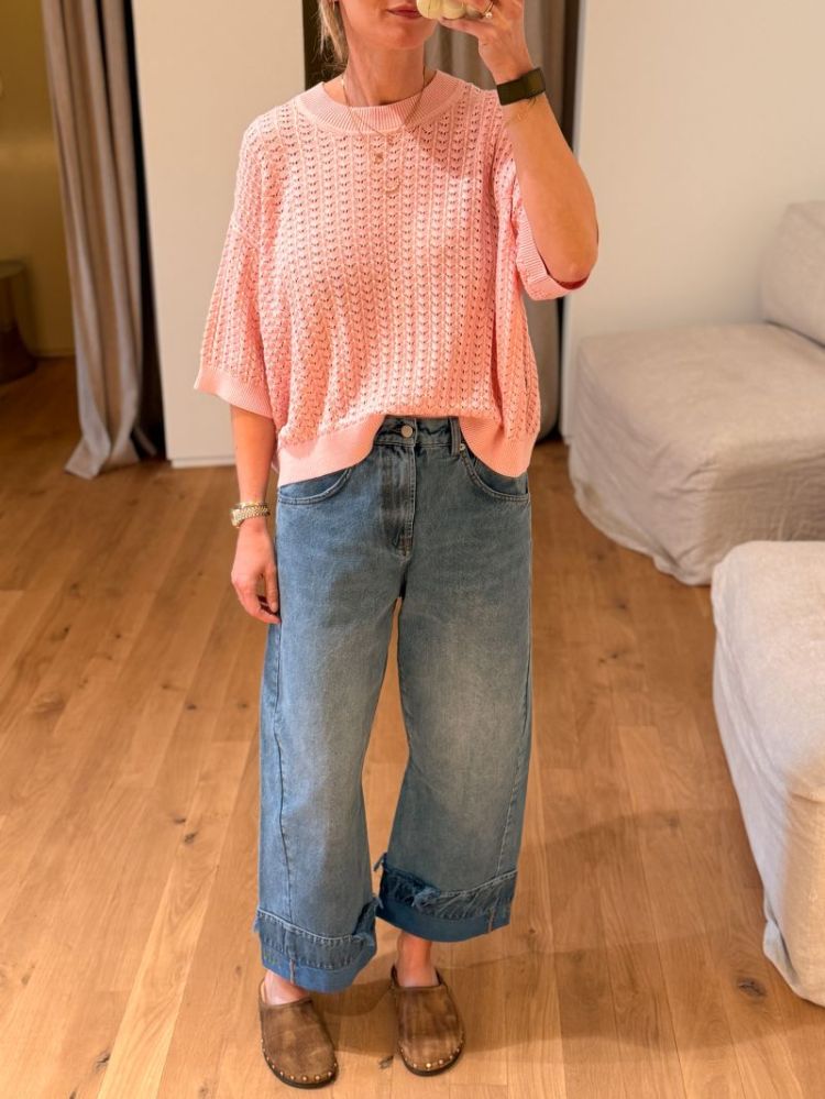 BESS LACE KNIT T-SHIRT  PINK