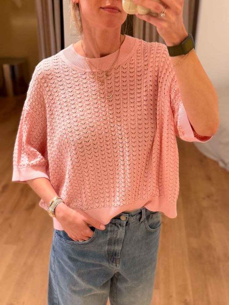 BESS LACE KNIT T-SHIRT  PINK