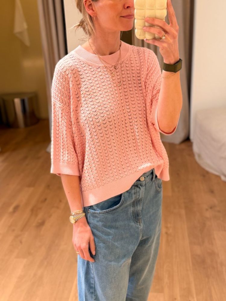 BESS LACE KNIT T-SHIRT  PINK