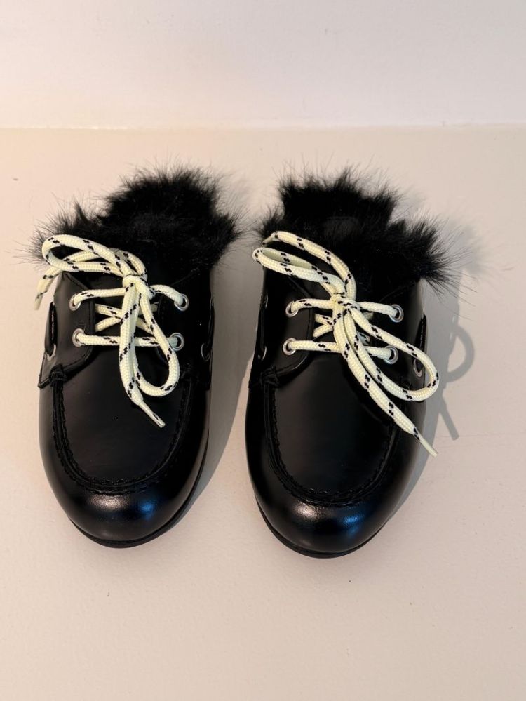 BOATLOAFER MULE HAIRY FUR BOX BLACK