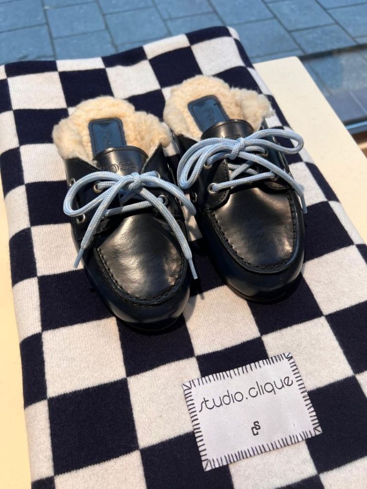 BOATLOAFER MULE FUR BOXLEATHER NIGHT